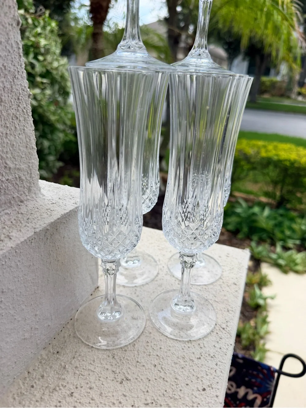 Set of 6 Clear Crystal Champagne Flutes Diamond Cut Optic Panel Stemware 8
